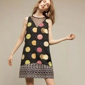 Anthropologie Maeve New Tilde Shift Jacquard Dot Mod Shift Dress SZ Small Retro